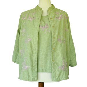 Adrian Delafield 2 Pc Set Sz PS Jacket Shell Green Pink Butterfly Cottagecore